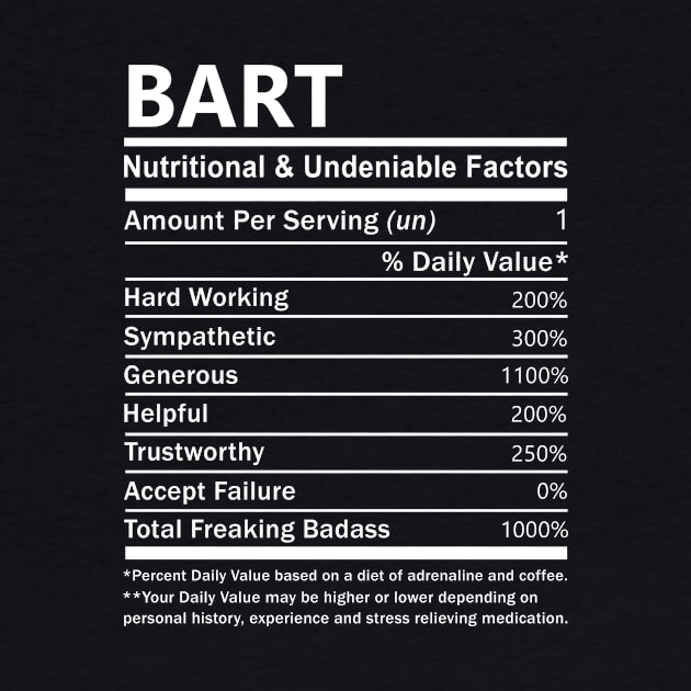 Bart Name T Shirt - Bart Nutritional and Undeniable Name Factors Gift Item Tee by nikitak4um